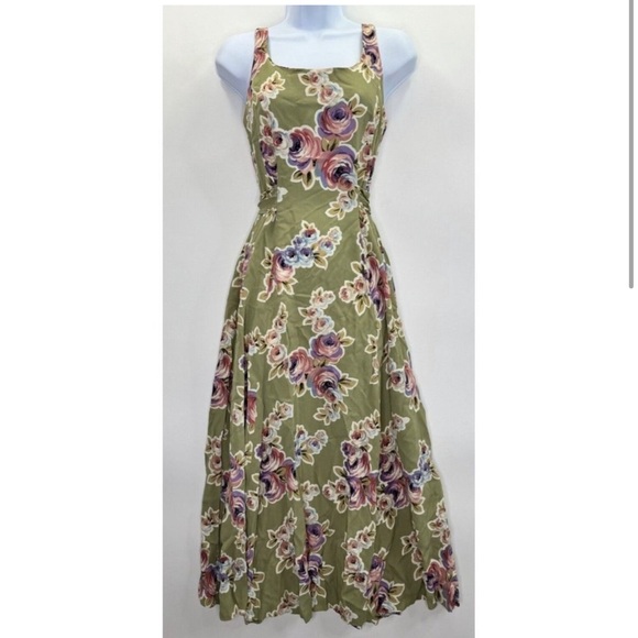 VINTAGE BETSEY JOHNSON MIDI MAXI FLORAL DRESS RAYON Y2K FAIRYCORE XS S P - Picture 2 of 6